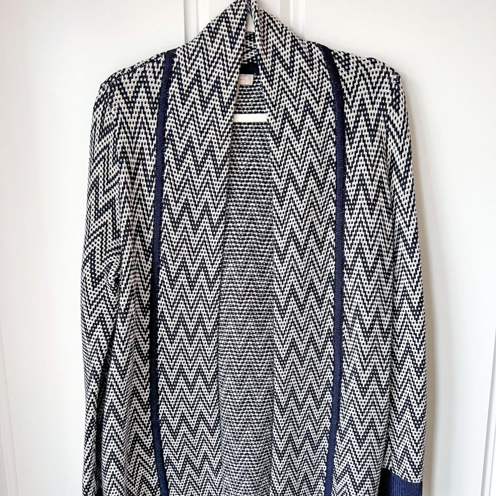 Banana Republic Merino Wool Chevron Pattern Sweater, Navy Blue White, Women's M